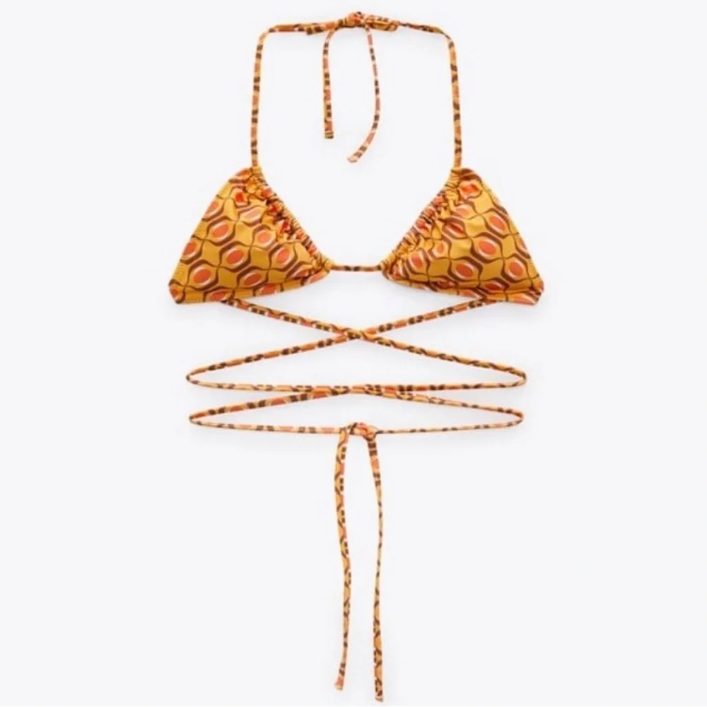 ZARA Pumpkin Inverted Bikini Set with Criss-Cross Straps and Thong Bottom - Picture 2 of 13